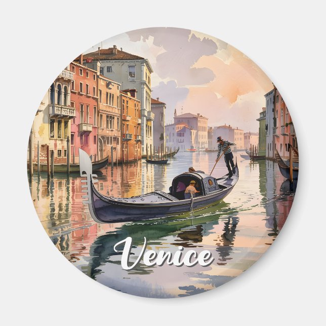 Venice Gondola Ride Watercolor Canal Colorful Art Magnet (Front)