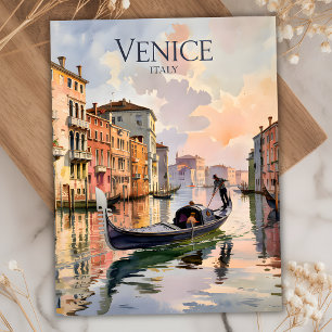Venice Gondola Ride Watercolor Canal Colourful Postcard