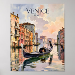 Venice Gondola Ride Watercolor Canal Colourful Poster