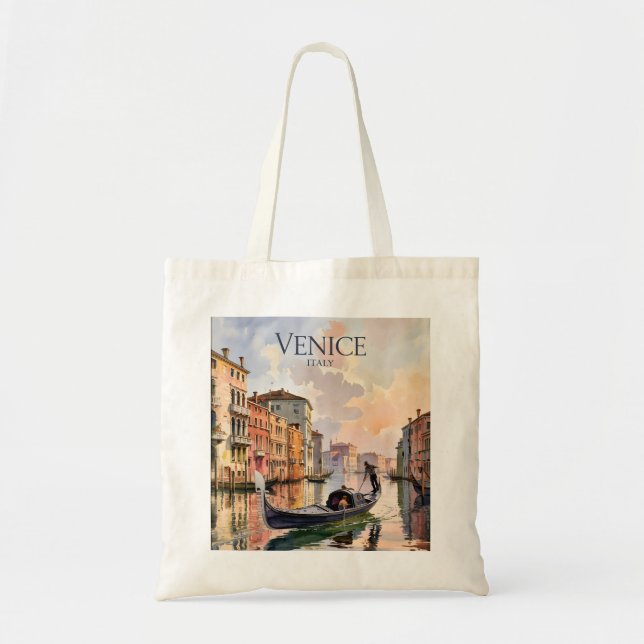 Venice Gondola Ride Watercolor Canal Colourful Tote Bag (Front)