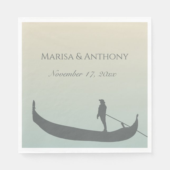 Venice Gondola Silhouette at Sunset Wedding Napkin (Front)