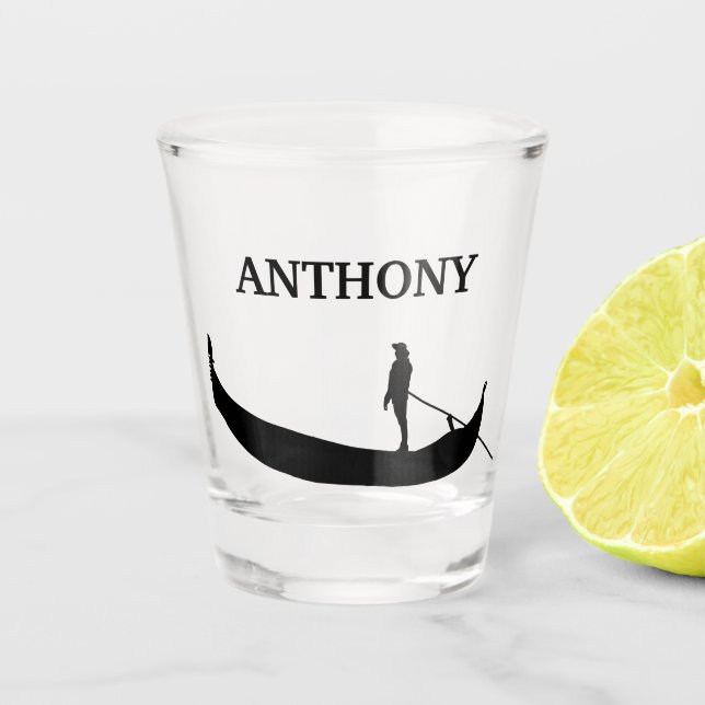 Venice Gondola Silhouette Black Personalized Shot Glass (Front)