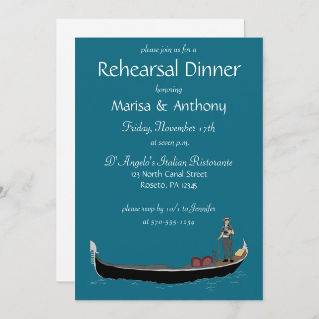 Venice Gondola with Gondolier Rehearsal Dinner Invitation (Front/Back)