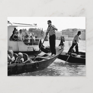 VENICE GONDOLIERS IN BLACK AND WHITE POSTCARD