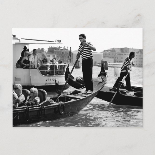 VENICE GONDOLIERS IN BLACK AND WHITE POSTCARD (Front)
