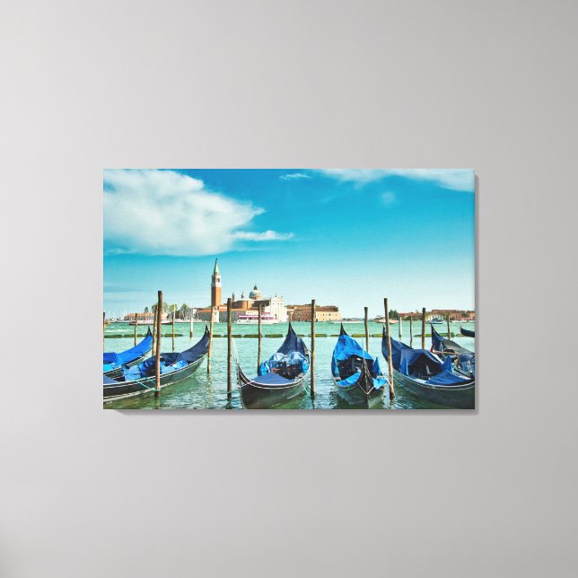 Venice Grand Canal with blue iconic gondolas Canvas Print (Front)