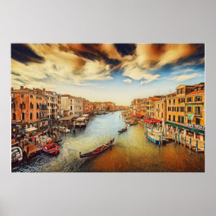 Venice grand canal with gondolas poster