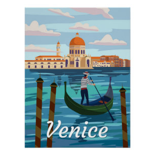 Venice Italia Travel Poster retro style