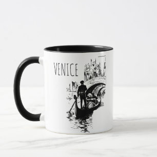 Venice Italie Gondola Mug de café noir et blanc