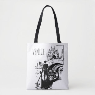 Venice Italie Gondola Sac fourre-tout noir et blan