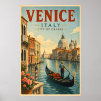 Venice Italy Canals Illustration Travel Art Retro