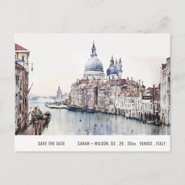 Venice Italy Canals Watercolor Save The Date Postcard (Front)