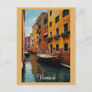 Venice Italy Colourful Canal Boat Travel Postcard
