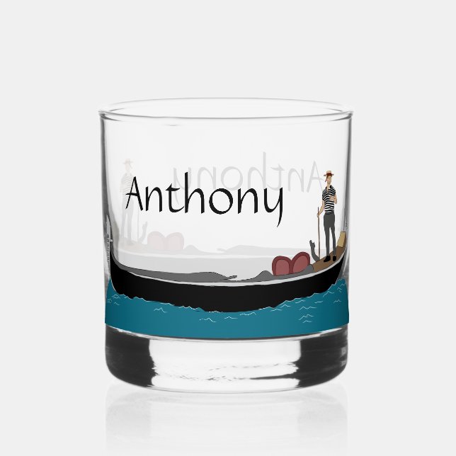 Venice, Italy Gondola and Gondolier Personalized Whiskey Glass (Front)