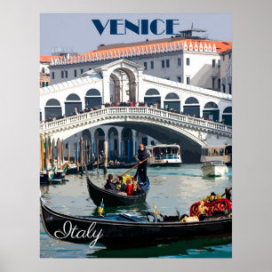 Venice, Italy Gondola Boat Vintage Travel Poster