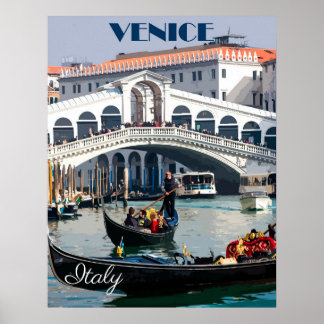 Venice, Italy Gondola Boat Vintage Travel Poster