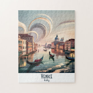 Venice Italy Gondola Canal Watercolor Retro Travel Jigsaw Puzzle