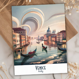 Venice Italy Gondola Canal Watercolor Retro Travel Postcard