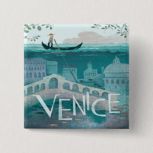 venice Italy Gondola travel vacation retro post 2 Inch Square Button