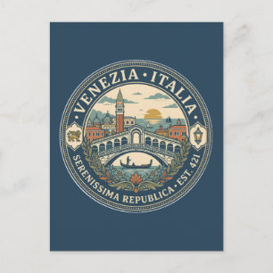 Venice Italy Illustration Travel Art Badge Postcard