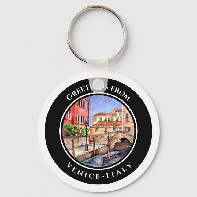 Venice Italy Pen and Wash Watercolor Painting Keychain (Front)