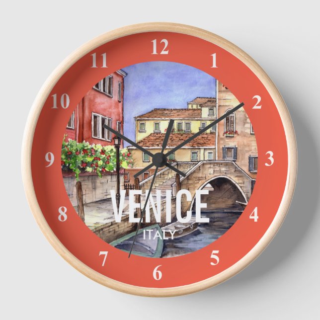 Venice Italy - Pen & Wash Watercolor Painting Clock (Front)