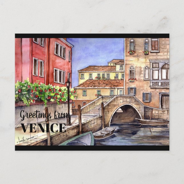 Venice Italy Pen & Wash Watercolor Postcard (Front)