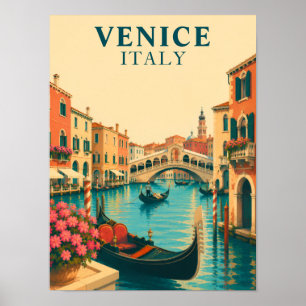 Venice Italy Retro Travel Rialto Bridge Venetian Poster