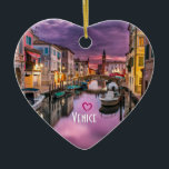 Venice, Italy Scenic Canal & Venetian Architecture Ceramic Ornament<br><div class="desc">An ornament with a beautiful scenic landscape photo of a canal in Venice, Italy. With dark purple clouds, looks like a storm is coming. Great capture of the unique venetian architecture and watery reflections.
Customizable text says: Venice with a little heart above.</div>