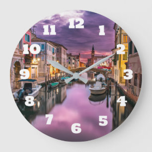 Venice, Italy Scenic Canal & Venetian Architecture Large Clock