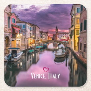 Venice, Italy Scenic Canal & Venetian Architecture Square Paper Coaster