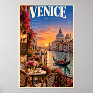 Venice Italy Sunset Gondola Travel Poster Wall Art