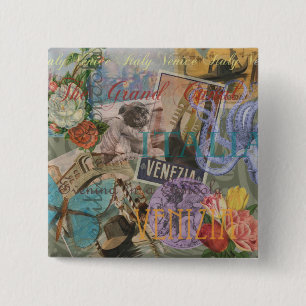 Venice Italy Travel Vintage Pretty Colorful Art 2 Inch Square Button