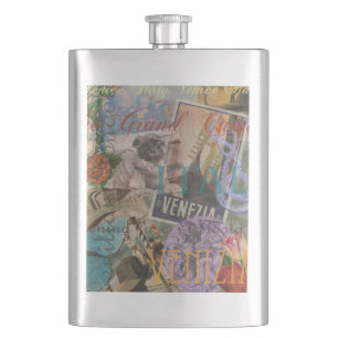 Venice Italy Travel Vintage Pretty Colourful Art Hip Flask