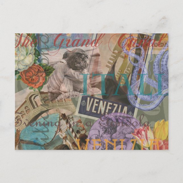 Venice Italy Travel Vintage Pretty Colourful Art Postcard (Front)