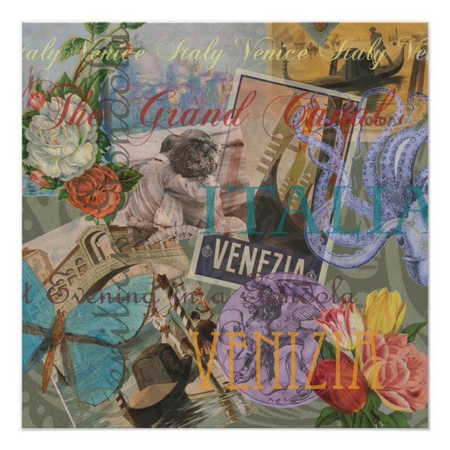 Venice Italy Travel Vintage Pretty Colourful Art Poster (Front)