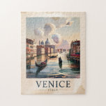 Venice Italy Travel Vintage Watercolor Grand Canal Jigsaw Puzzle<br><div class="desc">Venice Italy travel watercolor retro postcard capturing the sunlit canals, elegant gondolas, and historic Venetian rooftops in soft pastel hues. This dreamy European cityscape blends vintage poster charm with modern artistry, evoking the romance of a timeless lagoon metropolis. Drift along winding waterways framed by Renaissance palazzos rendered in luminous brushstrokes....</div>