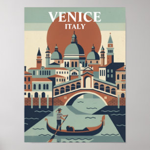 Venice Italy Vintage Travel Gondola Canal Poster