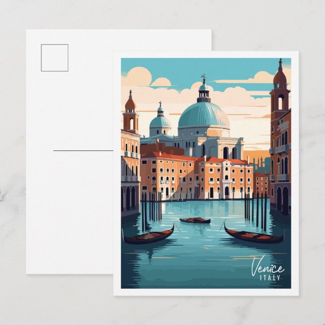 Venice Italy vintage travel illustration Postcard (Front/Back)