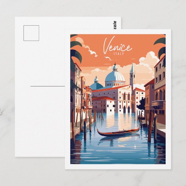 Venice Italy vintage travel place illustration Postcard (Front/Back)