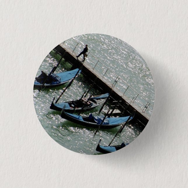 Venice, Italy: Walking With Gondolas 1 Inch Round Button (Front)