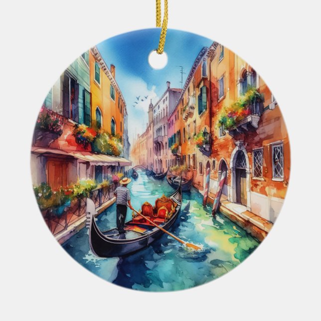 Venice Italy Watercolor Ceramic Christmas Ceramic Ornament (Front)