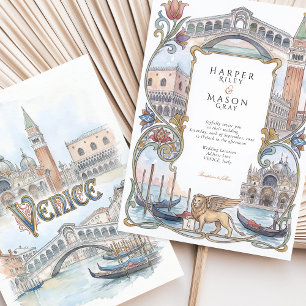 Venice Italy Watercolor Landmarks Wedding Invitation