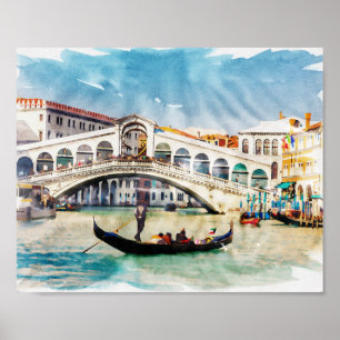 ✪➤ Venice, Italy Watercolor Travel Souvenir Art Poster