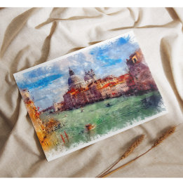 Venice Italy Watercolor Vintage Travel Art Holiday Postcard