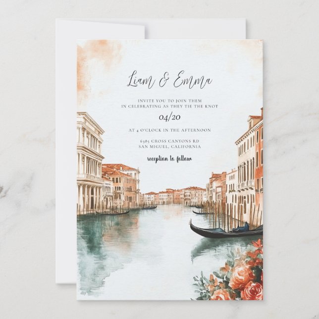 Venice Italy Watercolor Wedding Invitation (Front)