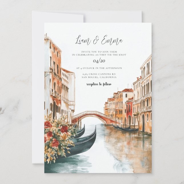 Venice Italy Watercolor Wedding Invitation (Front)