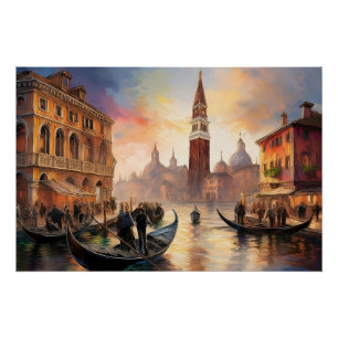 Venice Landscape Painting w Gondolas & San Marco Poster