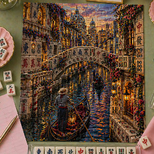 Venice Mahjong Tile Canal Romantic Gondola Floral Jigsaw Puzzle