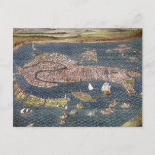 VENICE: MAP, 16TH CENTURY POSTCARD